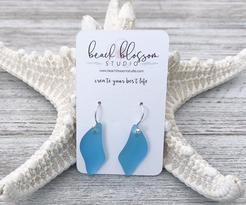 Gulf Blue Sea Glass Wave Earrings | Beach Jewelry