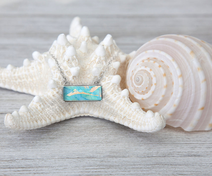 Anna Maria Island Watercolor Rectangle Necklace | Beach jewelry