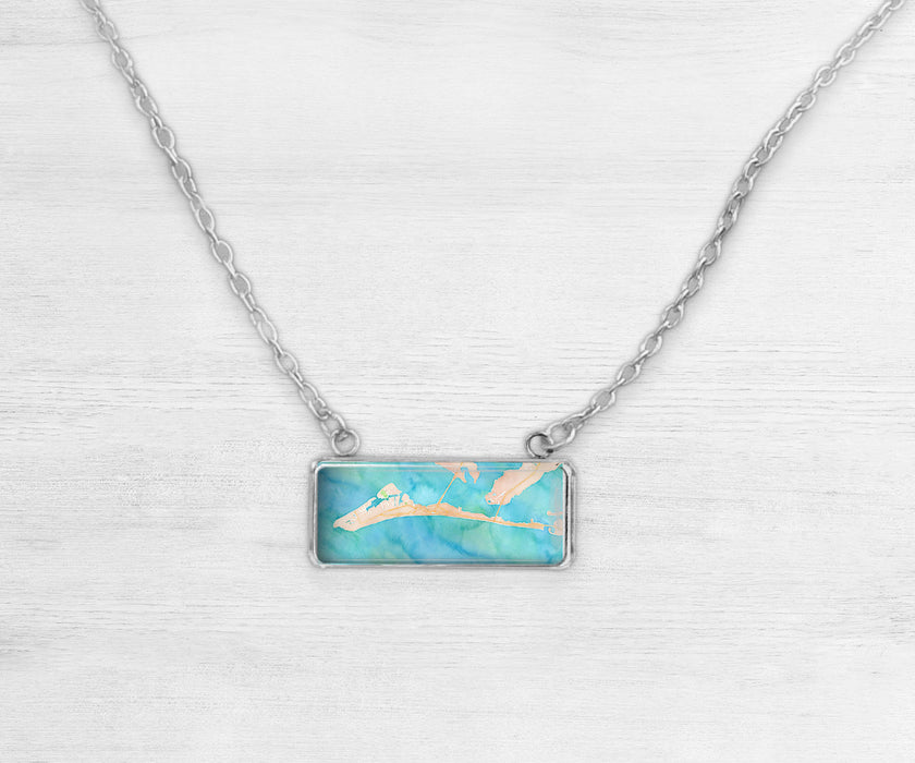 Anna Maria Island Watercolor Rectangle Necklace | Beach jewelry