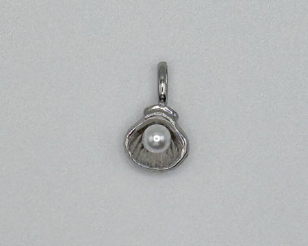 Stainless steel clam shell charm with pearl