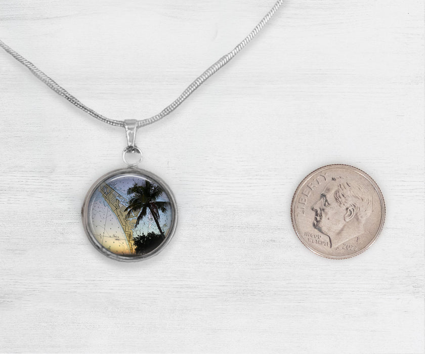 AMI Palm Tree Map Large Circle Necklace | Beach Jewelry