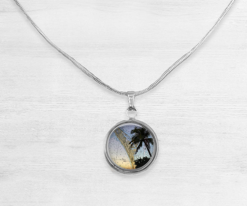 AMI Palm Tree Map Large Circle Necklace | Beach Jewelry
