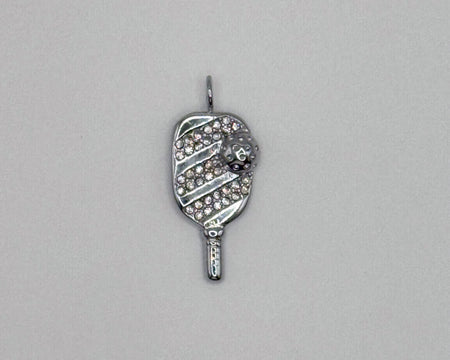 Stainless steel pickleball charm with crystal rhinestones
