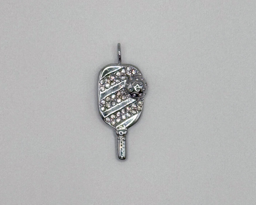 Stainless steel pickleball charm with crystal rhinestones