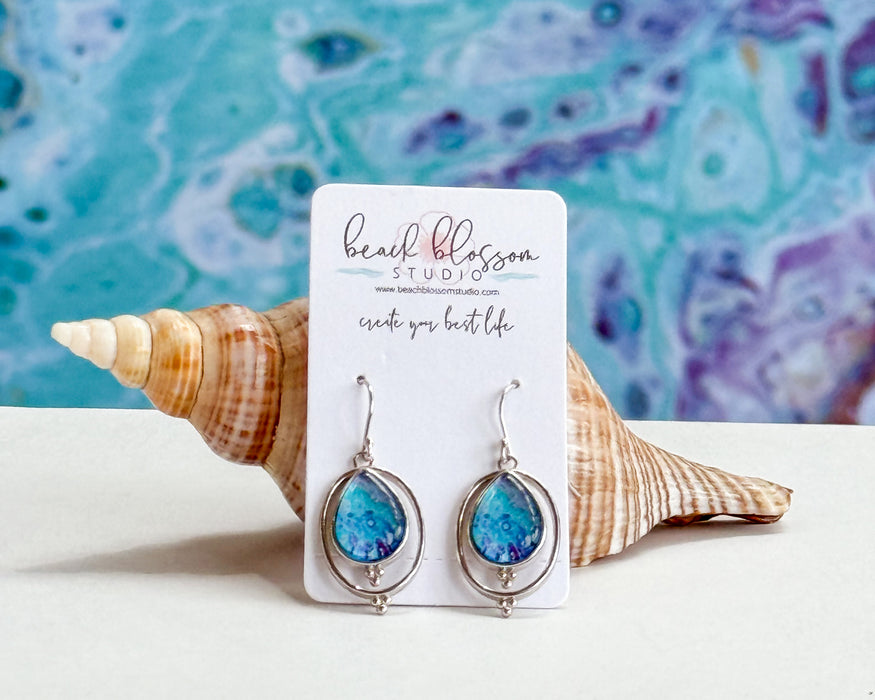 Sunset Beach Sterling Silver Teardrop Pendant Earrings