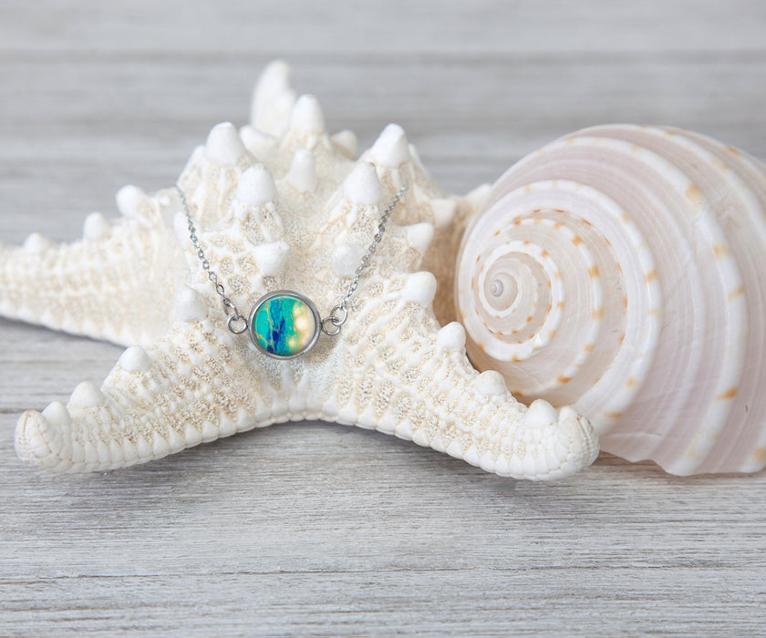Seaside Glow Small Circle Necklace | Beach Jewelry | Handmade