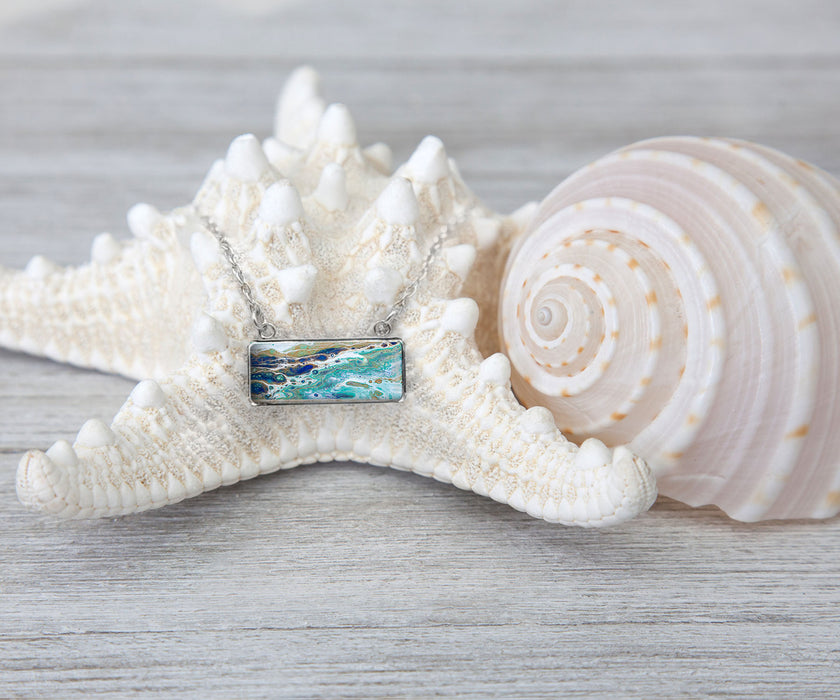 Sapphire Shores Rectangle Necklace | Beach jewelry | Handmade