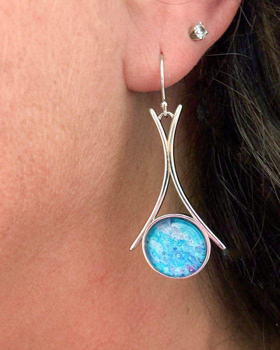 Sunset Beach Sterling Silver Circle Pendant Earrings