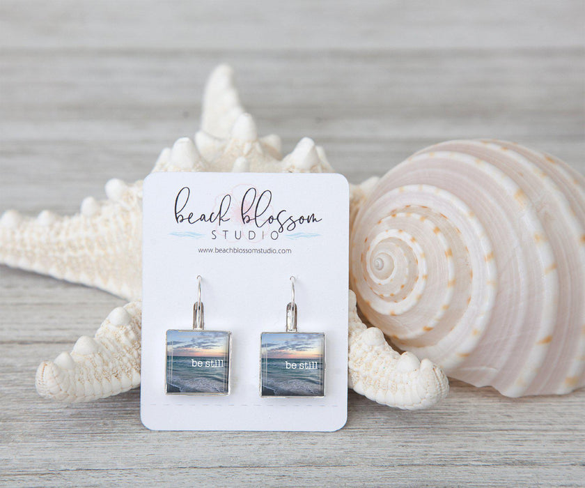Be Still Square Dangle Earrings | Handmade Earrings | Beach Jewelry