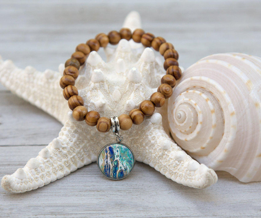 Sapphire Shores Wooden Beaded Bracelet | Handmade Beach Jewelry
