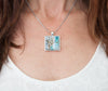 necklace with square abstract art pendant