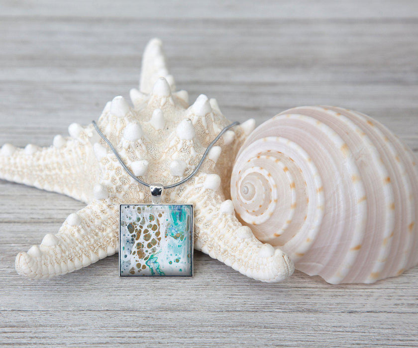 beach inspired square pendent necklace