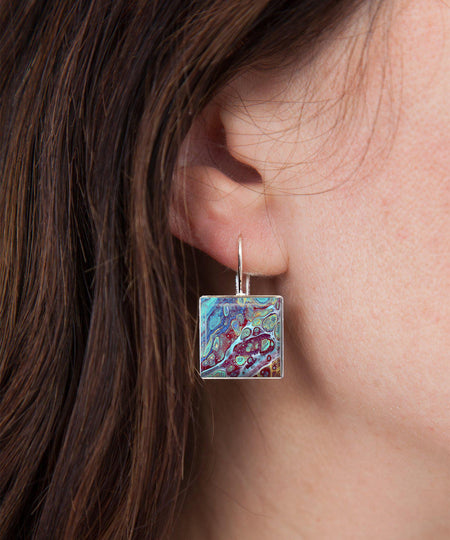 Coral Reef Square Dangle Earrings on model