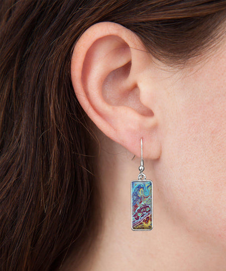 Coral reef rectangle earrings on model
