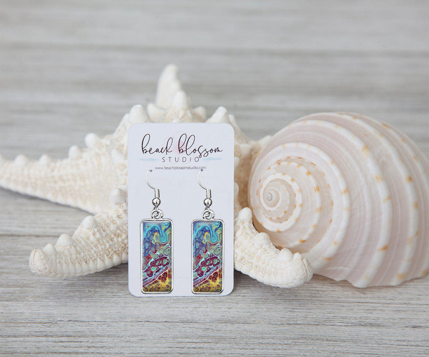 Coral reef rectangle earrings on model