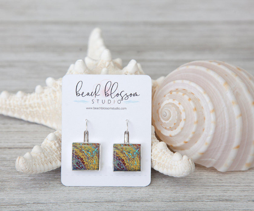 Amber Waves Square Dangle Earrings | Handmade Earrings | Beach Jewelry