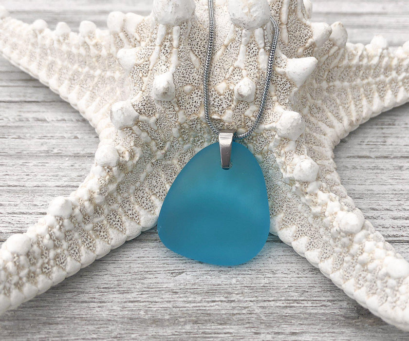 Gulf Blue Sea Glass Necklace | Beach Jewelry