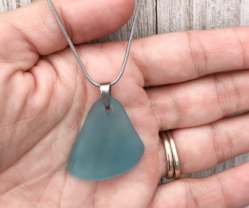 Gulf Blue Sea Glass Triangle Necklace | Beach Jewelry