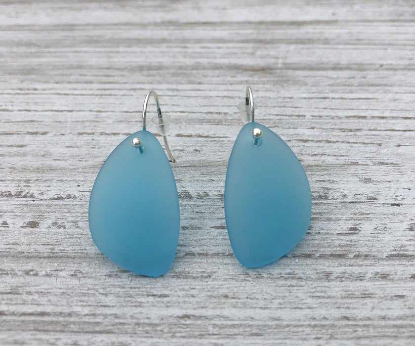 Gulf Blue Sea Glass Tear Drop Dangle Earrings | Beach Jewelry
