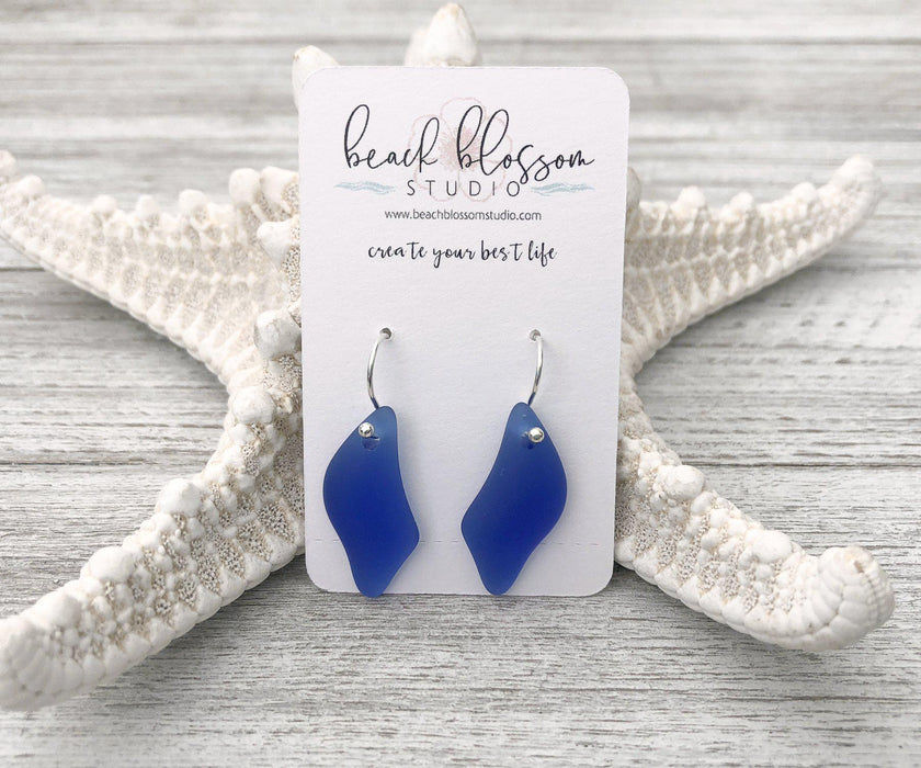 Cobalt Sea Glass Wave Earrings | Beach Jewelry