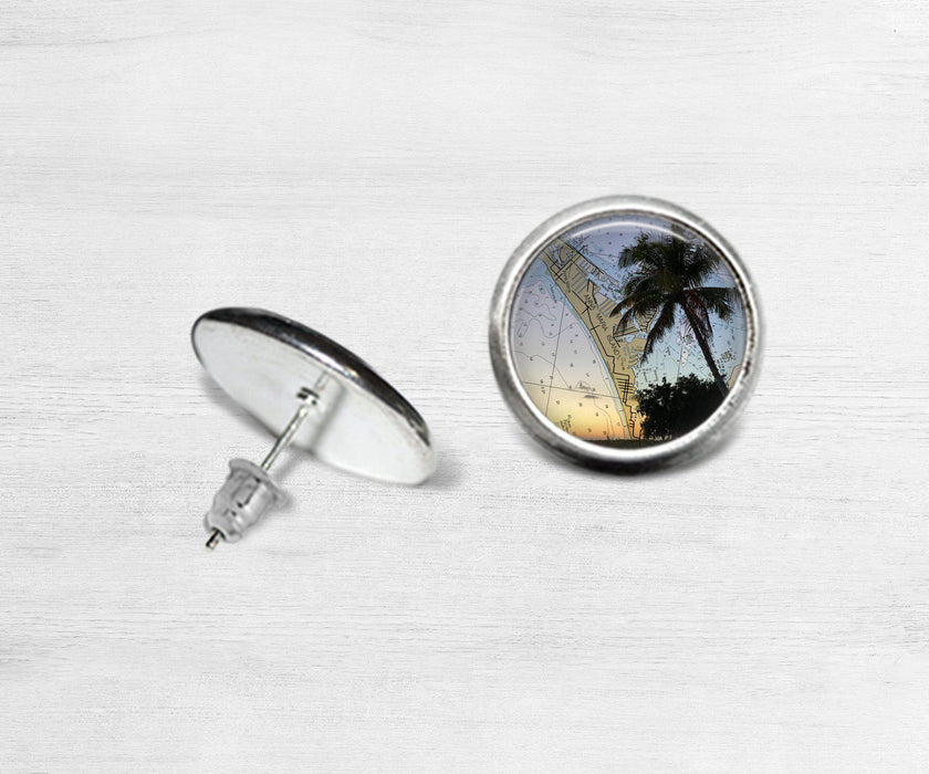 AMI Palm Tree Map Stud Earrings | Handmade Earrings | Beach Jewelry