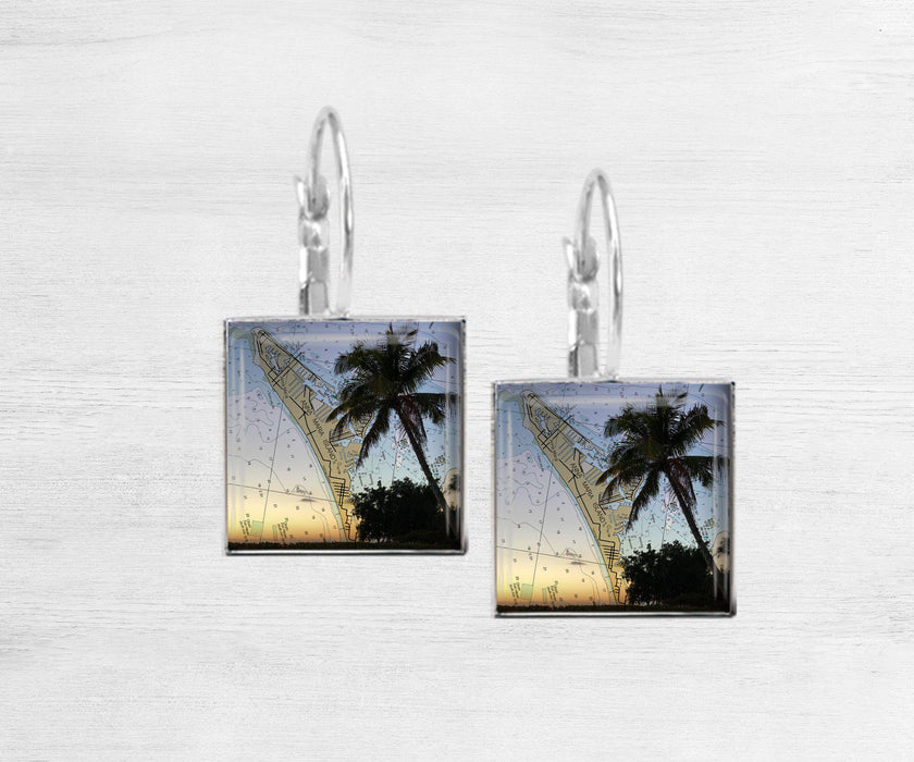 AMI Palm Tree Map Square Dangle Earrings | Handmade Earrings | Beach Jewelry