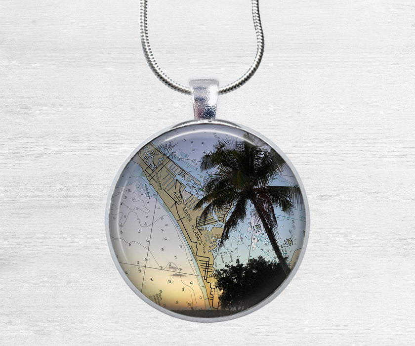 AMI Palm Tree Map Circle Necklace | Beach Jewelry | Handmade