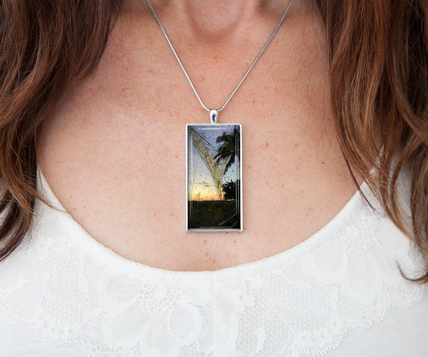 AMI Palm Tree Map Rectangle Necklace | Beach jewelry