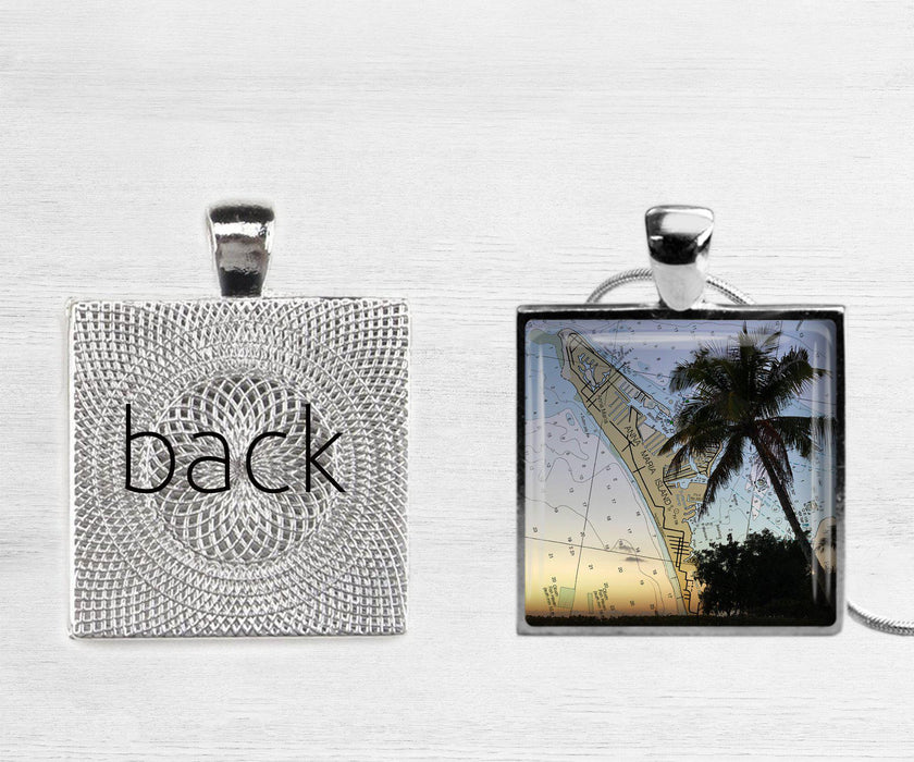 AMI Palm Tree Map Square Necklace | Beach Jewelry