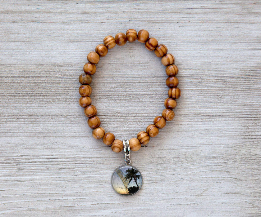 AMI Palm Tree Map Wooden Beaded Bracelet | Beach Jewelry | Handmade