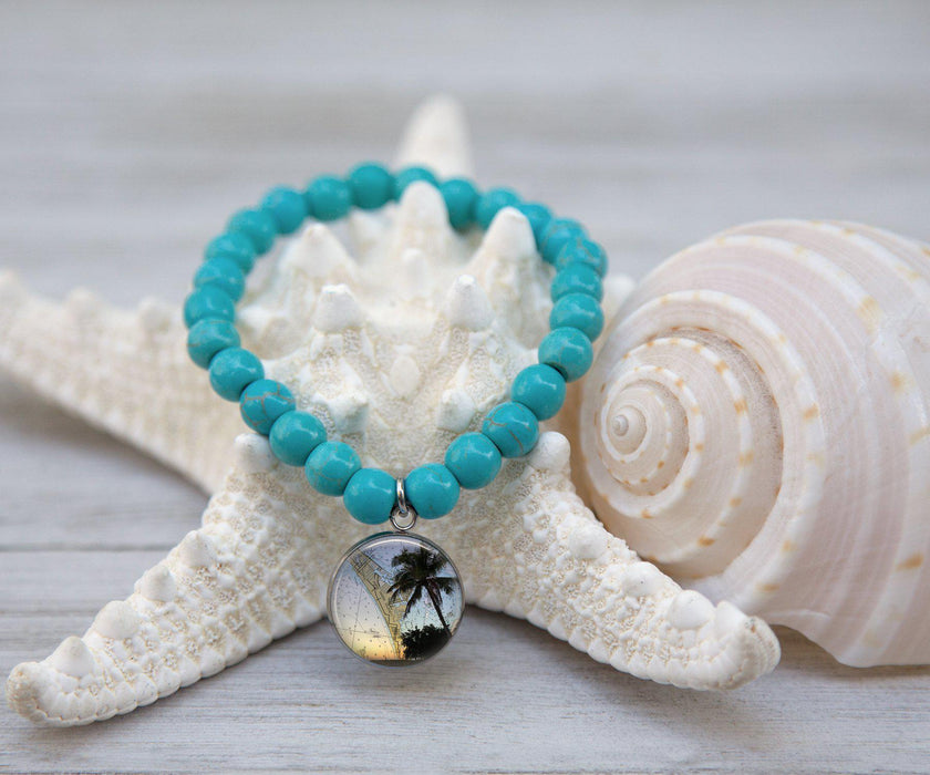 AMI Palm Tree Map Turquoise Beaded Bracelet | Beach Jewelry | Handmade