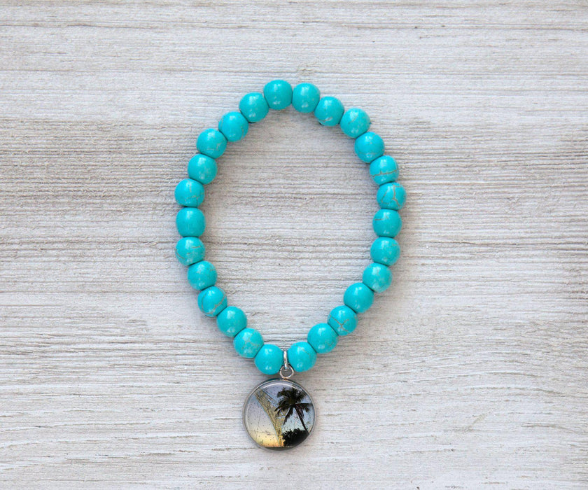 AMI Palm Tree Map Turquoise Beaded Bracelet | Beach Jewelry | Handmade