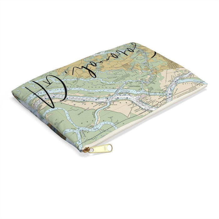 Savannah GA Nautical Map Accessory Pouch with Turtle Bay Back