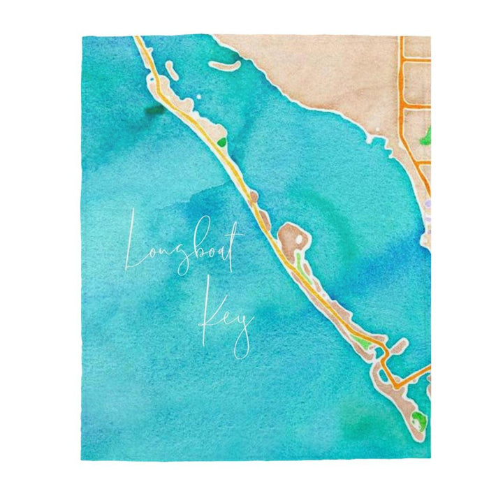 Longboat Key Watercolor Map Velveteen Plush Blanket