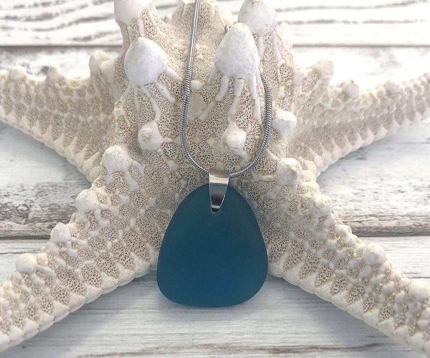 Teal Sea Glass Necklace | Beach Jewelry