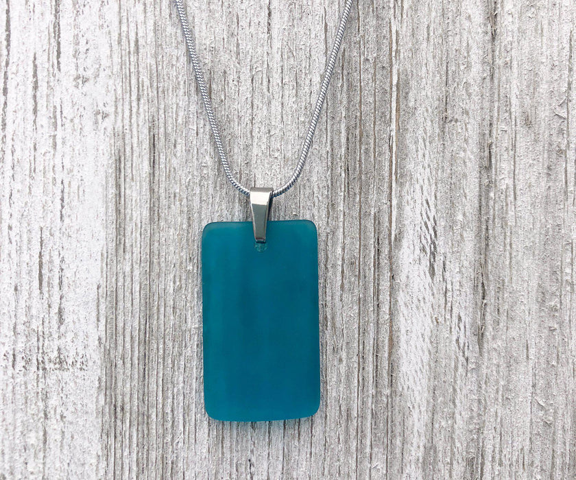 Teal Sea Glass Rectangle Necklace | Beach Jewelry