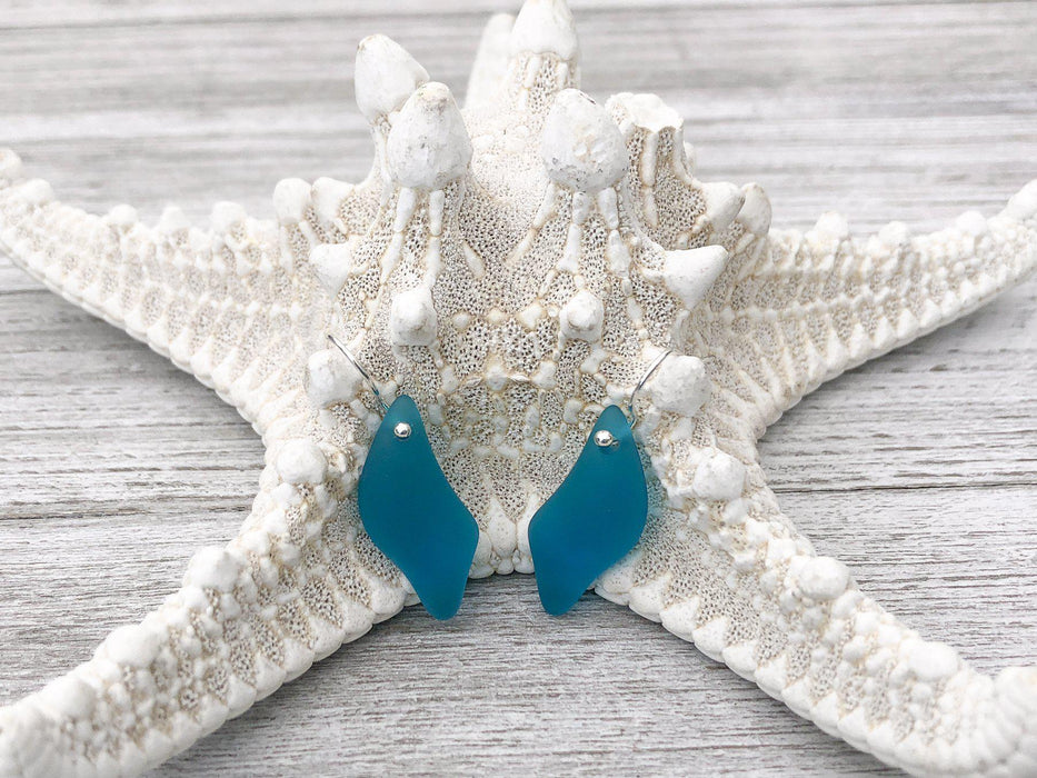 Teal Sea Glass Wave Earrings | Beach Jewelry