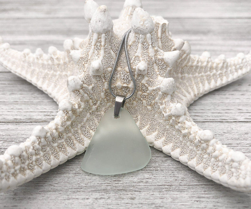 Seafoam Glass Triangle Necklace | Beach Jewelry