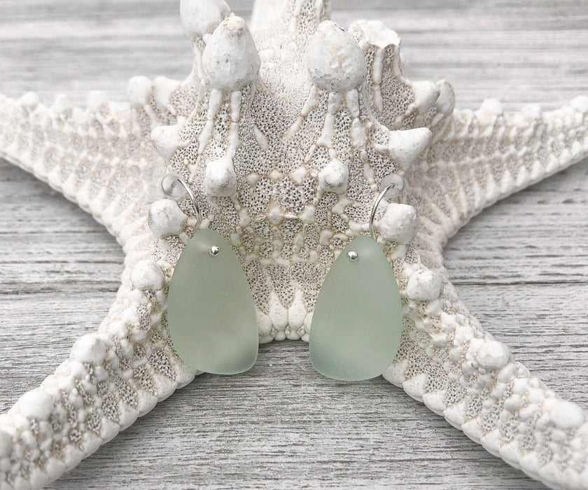 Seafoam Sea Glass Tear Drop Dangle Earrings | Beach Jewelry