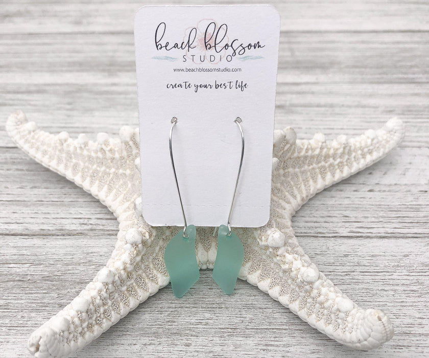 Seafoam Sea Glass Wave Long Dangle Earrings | Beach Jewelry
