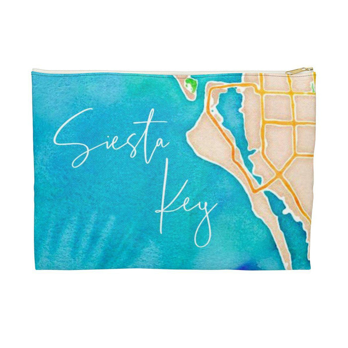 Siesta Key Watercolor Map Accessory Pouch with Sapphire Shores Back
