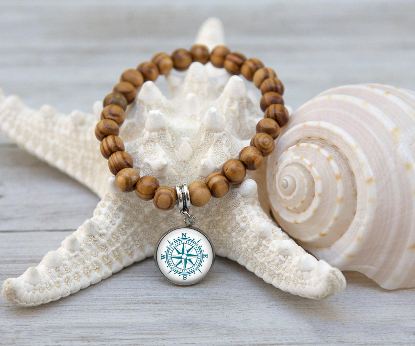 Nautical Rose Wood Beaded Bracelet | Beach Jewelry