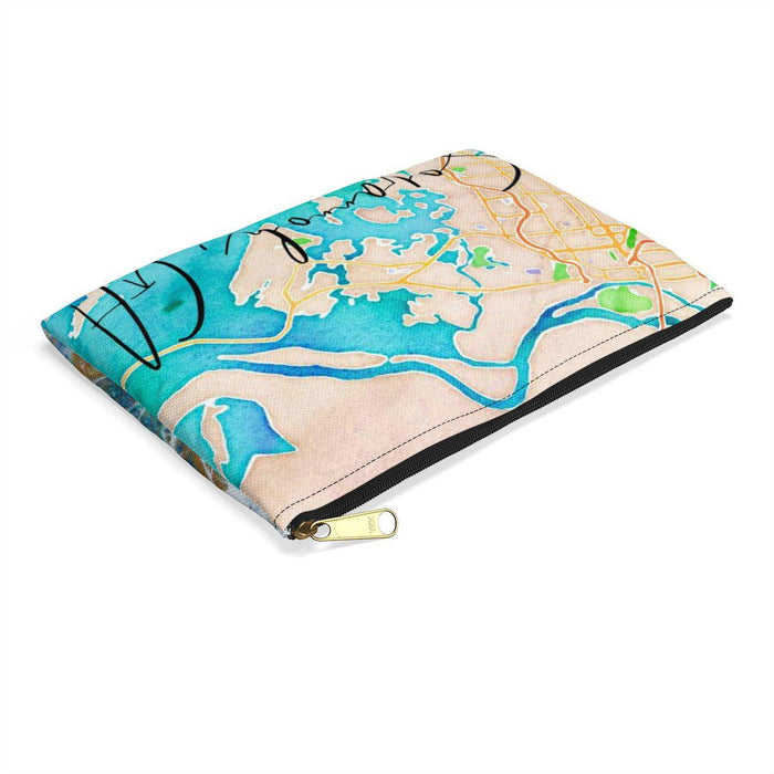 Savannah GA Watercolor Map Accessory Pouch with Sapphire Shores Back