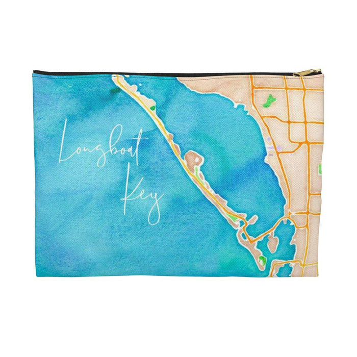 Longboat Key Watercolor Map Accessory Pouch with Sapphire Shores Back