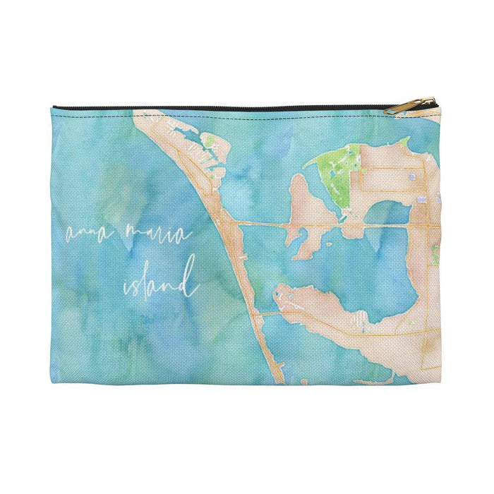 Anna Maria Island Watercolor Map Accessory Pouch with Sapphire Shores Back