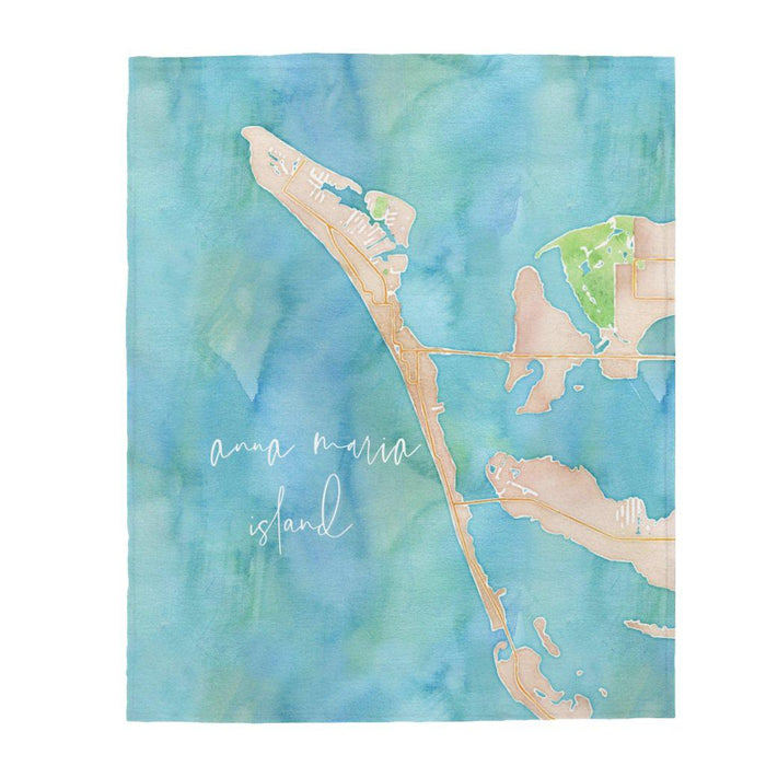 Anna Maria Island Watercolor Map  Velveteen Plush Blanket