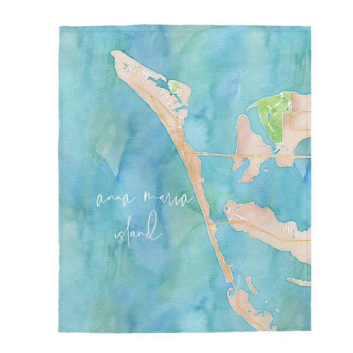 Anna Maria Island Watercolor Map Velveteen Plush Blanket