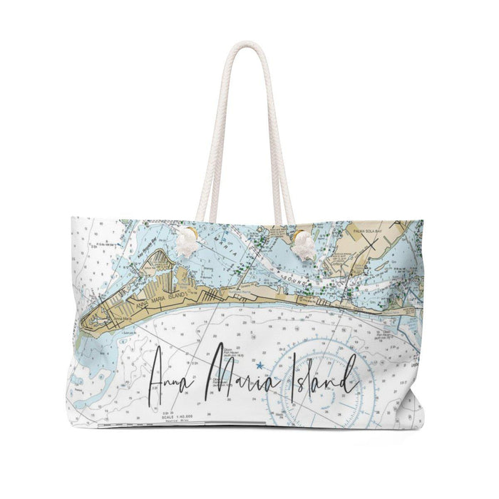 Anna Maria Island Nautical Map Weekender Bag with Sapphire Shores Back