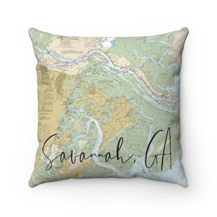 Savannah GA Nautical Map Pillow with Sapphire Shores Back