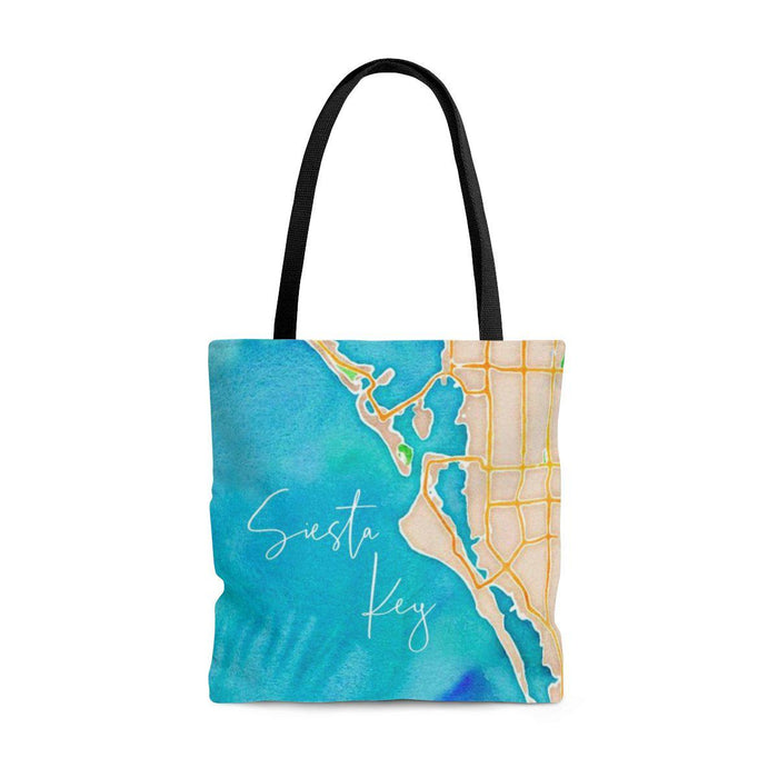 Siesta Key Watercolor Map Tote with Sapphire Shores Back